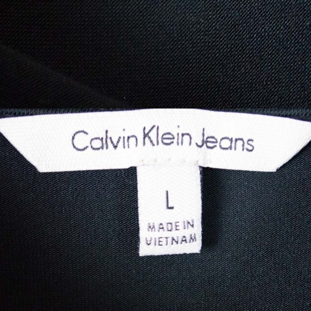 Calvin Klein Black High Low Drawstring Neck Long Sleeve Logo Trim Rayon Top NWOT - Picture 8 of 10